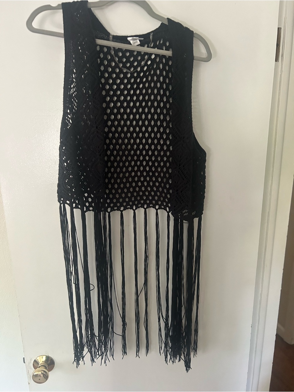 Black Crochet Fringe Vest